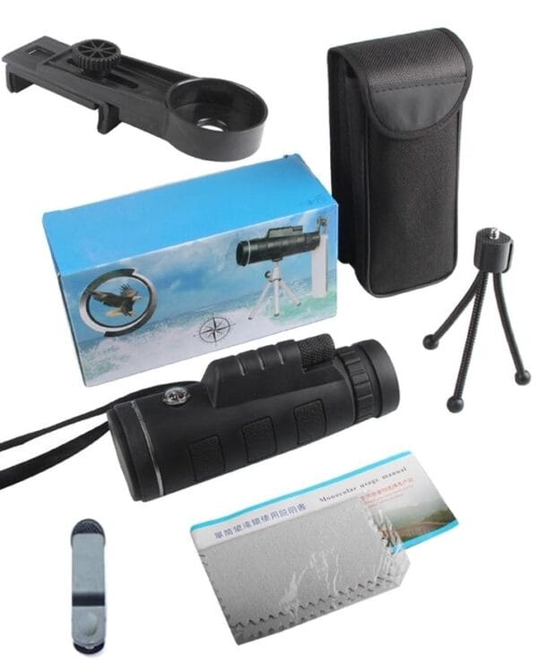 Monocular Telescope Lens with Mobile Clip and Stand - Black