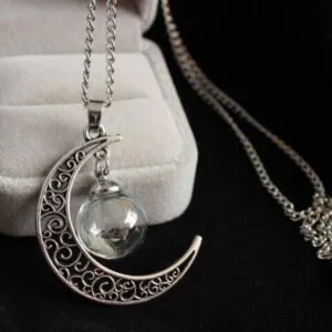 Wish Glass Dandelion Seed Pendant Long Necklace Silver Chain