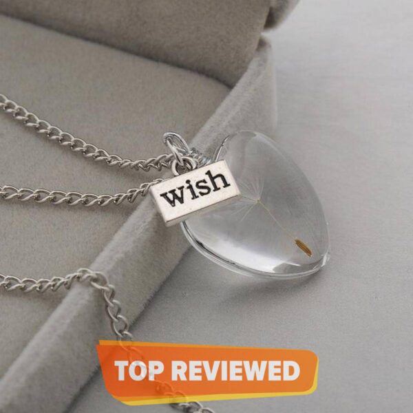 Wish Glass Dandelion Seed Pendant Long Necklace Silver Chain - 1 Pc