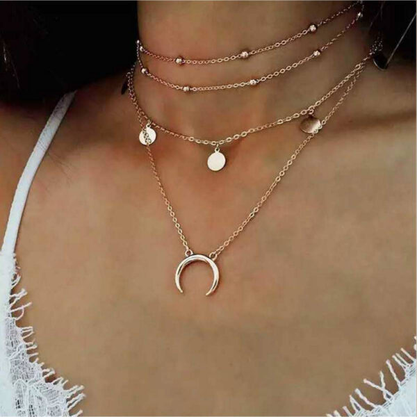 Multi-layer Fashion Necklace Choker Coin Round Moon Pendant