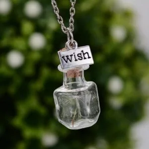 Dandelion Wish Cork Glass Bottle Pendant - Long Necklace Chain