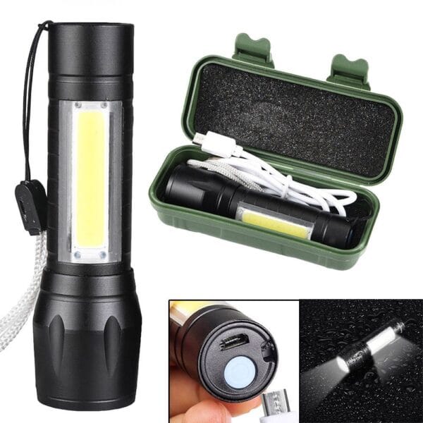 USB Rechargeable Zoomable LED Flashlight Camping Torch Lamp