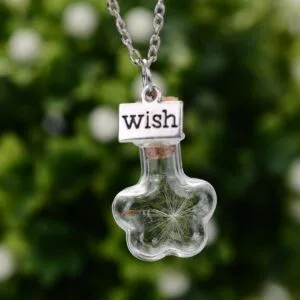 Dandelion Wish Cork Glass Bottle Pendant - Long Necklace Chain