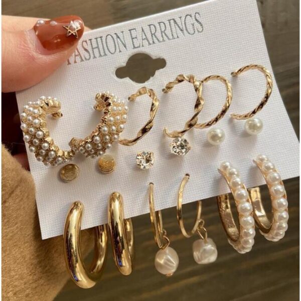 Elegant Pearl Earrings Zircon Geometric Earring Set Women Fashion Party