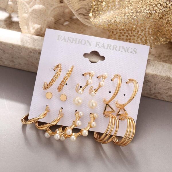 Elegant Pearl Earrings Zircon Geometric Earring Set Women Fashion Party