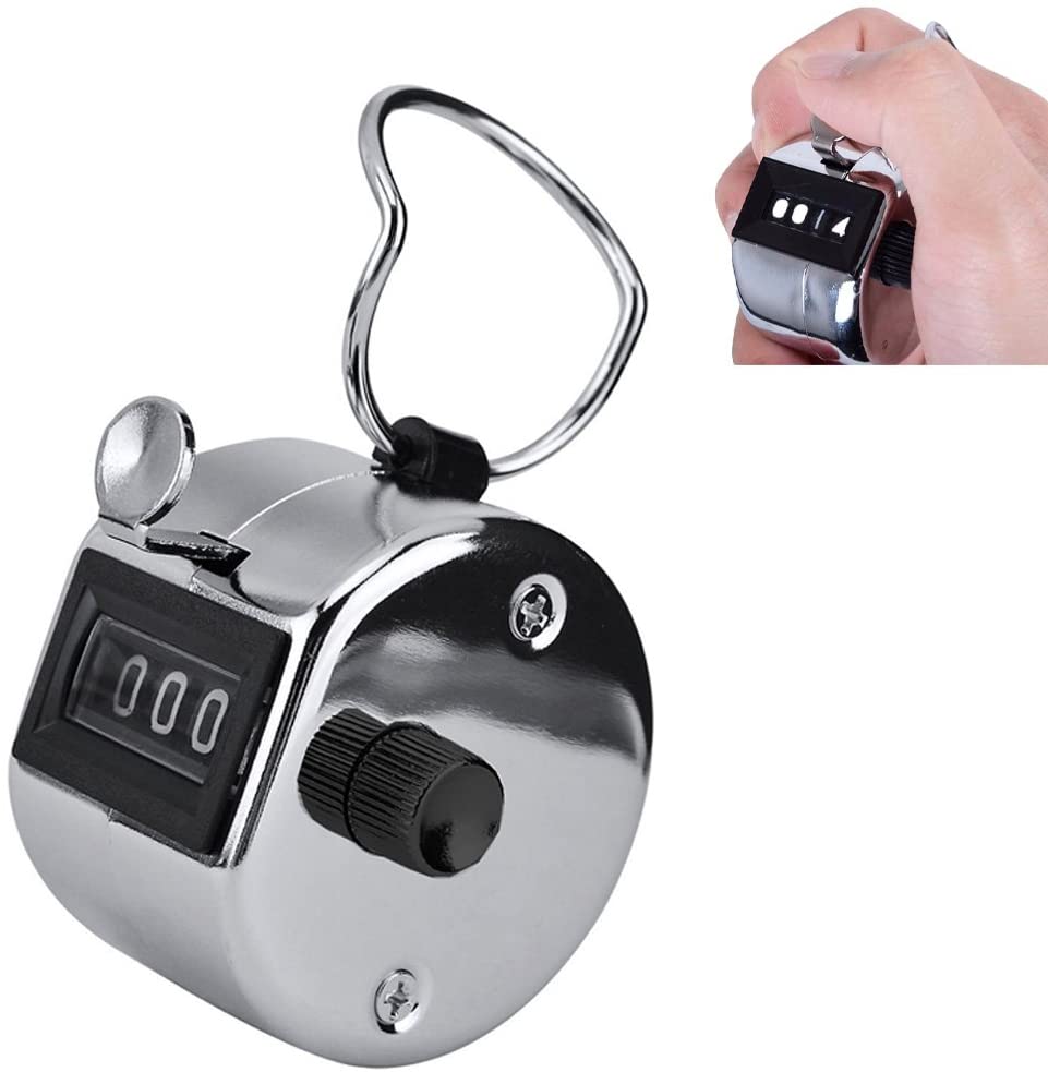 Tally Counter Hand Held Clicker 4 Digit Chrome for Counting - Jango