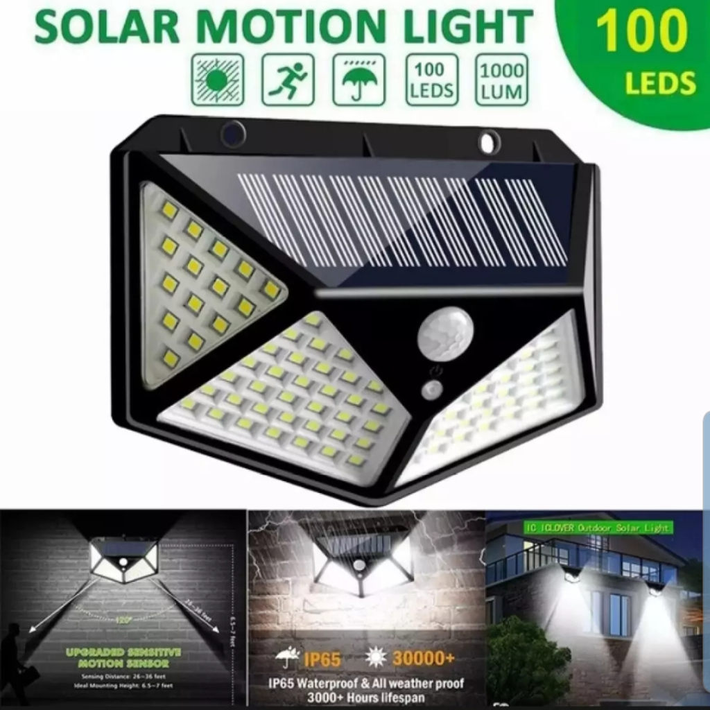 100 LED Solar Motion Sensor Wall Light - IP65 Waterproof Outdoor Security Lamp