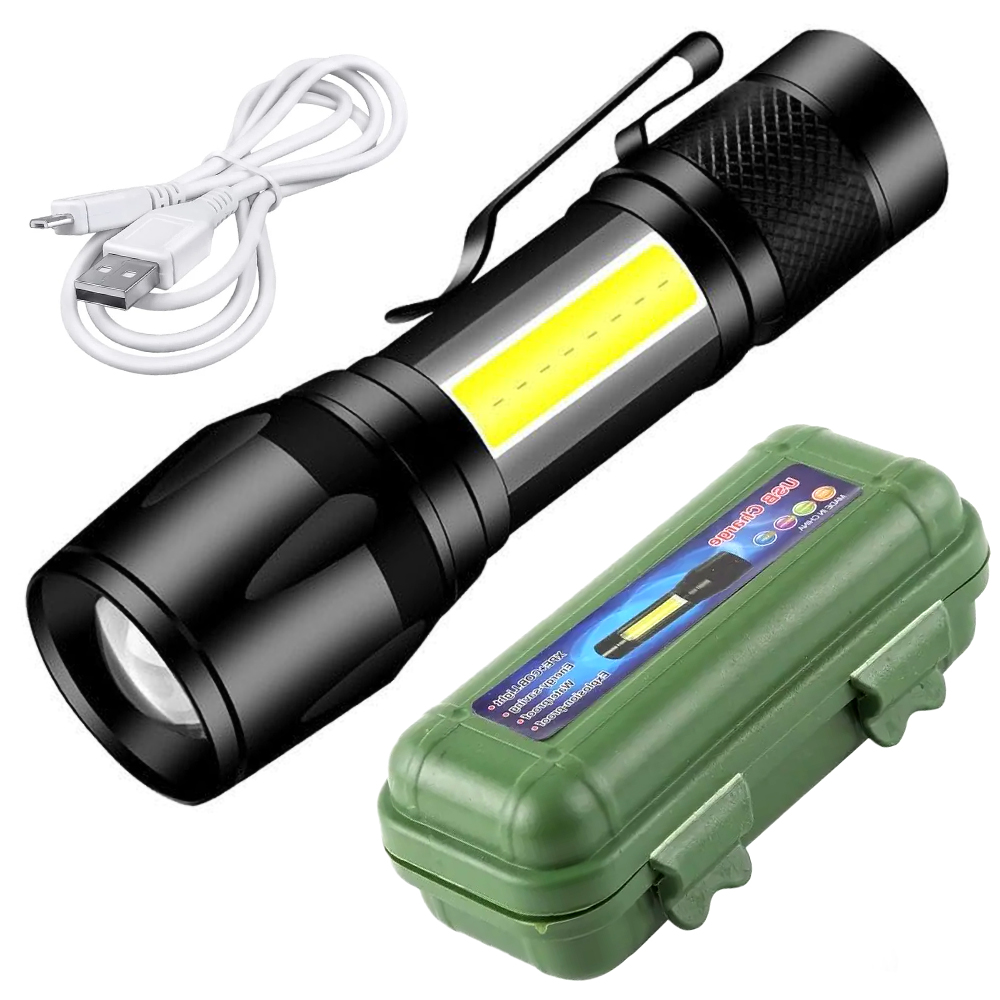 Ultra-Bright Mini LED Pocket Torch - Zoomable Tactical Penlight with COB Work Light