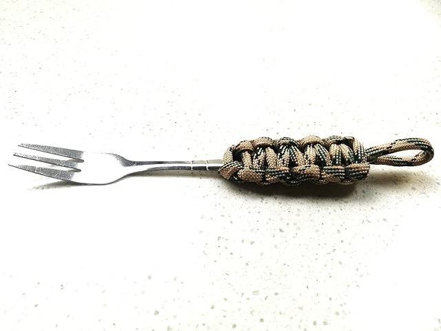 Tactical Paracord Camping Spoon & Fork Set with Carabiner - Image 4