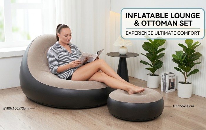 Ultra-Comfort Inflatable Lounge Chair & Ottoman Set (Single Size) - Image 3