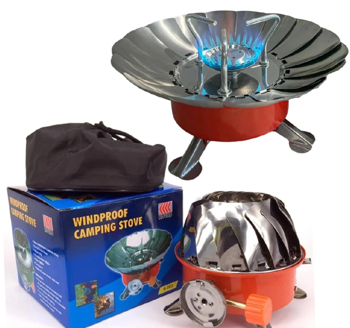 Windproof Camping Stove - Portable Gas Burner with Retractable Wind Deflectors - Image 3
